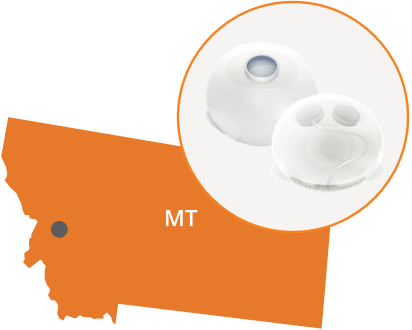 Image of breast expander over map of manufacturing location in Montana.